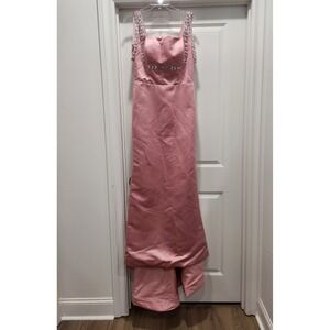 Missacc Pink Satin Rhinestone Evening Formal Gown Prom Wedding Guest Dress NEW